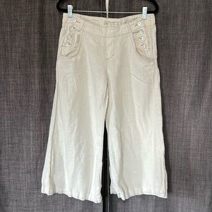 Free people cream white linen gaucho cropped pants size 6